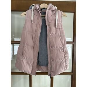 Eswallow Pink Puffer Vest Removable Gray Hood Women’s Size M